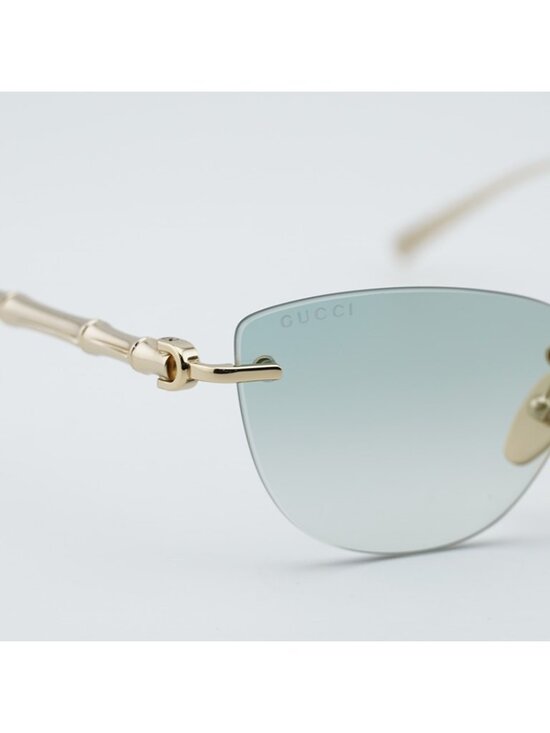 Gucci GG2063S 003 Sunglasses Endura Gold Cat Eye Frame, Green Lenses main image 9
